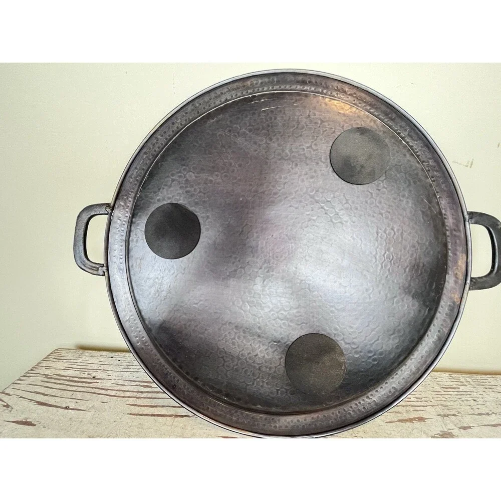 Vintage Large Hand Forged Hammered Steel Serving Tray W/ Handles Centerpiece 21”